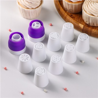 Набор насадок кондитерских Доляна, 8 насадок (d=3.5 см), 2 адаптера