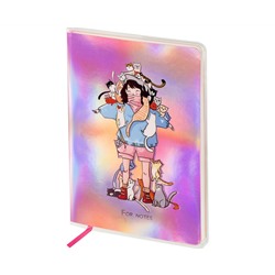Записная книжка А5 80л., ЛАЙТ, кожзам, MESHU "My cats", съемная пластиковая обложка с дизайном, голография, блок в линию