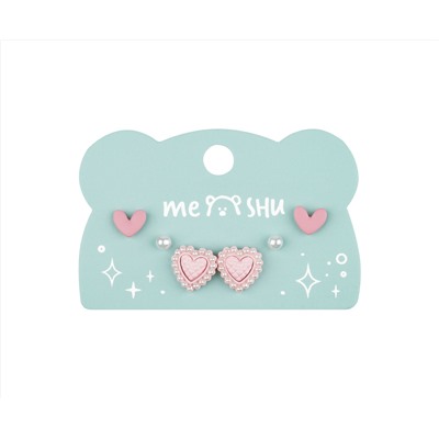 Серьги MESHU, бижутерия, розовые, 3 пары, европодвес