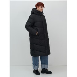 Пальто зимнее утепленное с капюшоном женское черного цвета 7623Ch