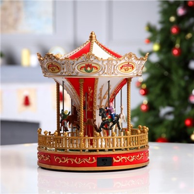 Светодиодная фигура «Красная карусель» 23 × 28 × 23 см, полистоун, USB, свечение мульти