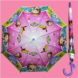 Зонт-трость для девочки с мультгероями полуавтомат Арт 001/7