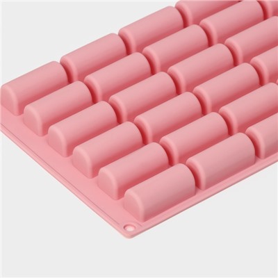 Форма для конфет и шоколада Доляна «Батончик», силикон, 28×17.5×2 см, 30 ячеек (4.3×1.7 см), розовая