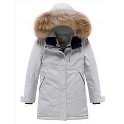 Парка зимняя подростковая для девочки с капюшоном и мехом серого цвета 9532Sr