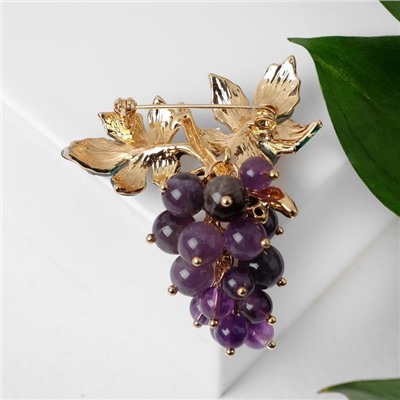 Брошь «Аметист» виноград, подвижные бусины, зелёно-фиолетовая в золоте