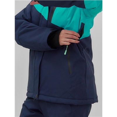 Горнолыжная куртка женская зимняя бирюзового цвета 707Br