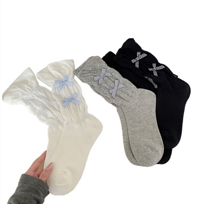 Brand colored hair band with bow, cute socks, South Korea, mid-length, Lolita style