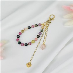 Радуга Самоцветов Брелок из Турмалина микс и Розового кварца