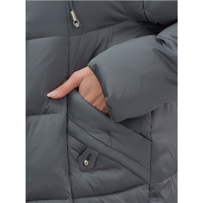 Куртка зимняя женская с мехом и капюшоном тренд темно-серого цвета 7660TC