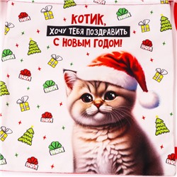 Рюкзак - мешок детский новогодний «Котик в шапке», 35×30 см