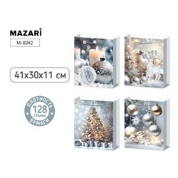 Пакет подарочный бумажный НГ СЕРЕБРО 41*30*11см 4диз ассорти Mazari M-8242/12/Китай