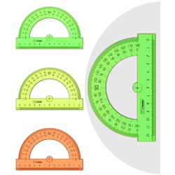 Транспортир 12см, 180° СТАММ, пластиковый, прозрачный, неоновые цвета, ассорти