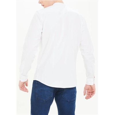 Long Sleeve Slim Fit Grandad Collar Oxford Shirt