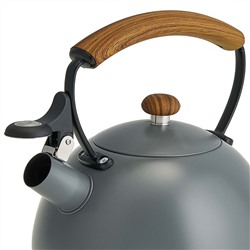 Чайник 2,5 л из нержавеющей стали со свистком, индукционное дно WEBBER BE-0604 серый, ручка дерево