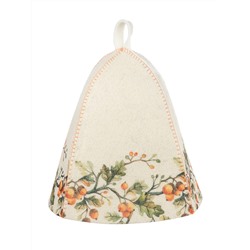 Шапка банная с принтом "Дубовый венок", фетр белый