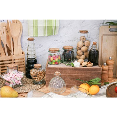 Бутылка для соусов и масла Доляна «Парфе. Гармонь», 400 мл, 21.8×7.5 см, с пробковой крышкой, стекло, прозрачная