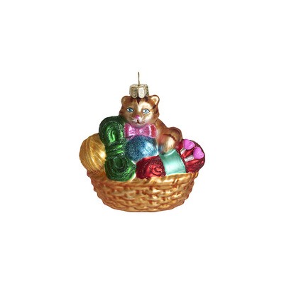 Котенок в корзинке с клубочками пряжи (стекло) 7,5х5х9 см