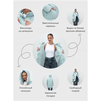 Куртка женская демисезонная с капюшоном бирюзового цвета 1139Br