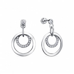 Серьги с фианитом родированные серебро 925*