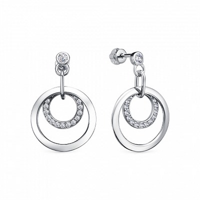 Серьги с фианитом родированные серебро 925*