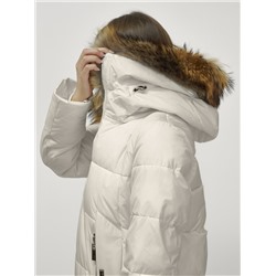 Куртка женская зимняя с мехом енот премиум класса бежевого цвета 381B
