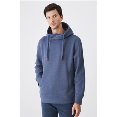 Bluza męska z kapturem wzorzysta  kolor niebieski