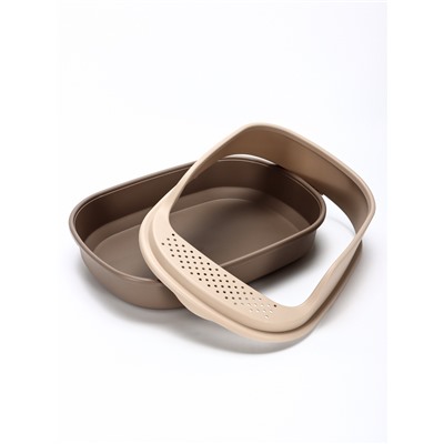 Лоток для кошек Фур-Мур 48×35.5 cм с высоким бортом + совок,Soft-touch, капучино