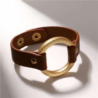 Браслет кожа «Помпеи» заклёпки, коричневый в золоте, 21 см