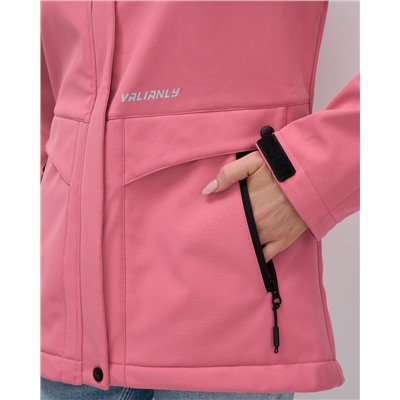 Ветровка спортивная женская с капюшоном softshell розового цвета 9566R