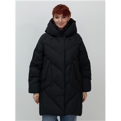 Пальто двубортная зимнее утепленное женское черного цвета 7732Ch