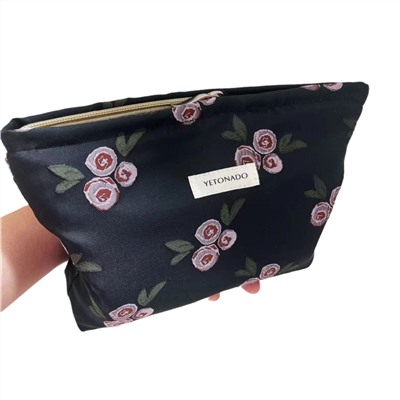 Retro quality capacious cosmetic bag, shopping bag, sophisticated handheld liner, flowered