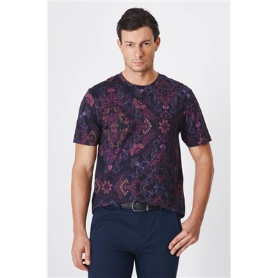 T-shirt bawełniany męski z domieszką elastanu wzorzysty  kolor fioletowy