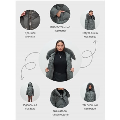 Куртка зимняя женская с мехом и капюшоном тренд темно-серого цвета 7759TC