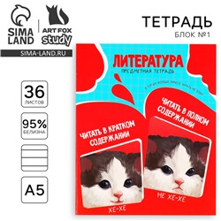 Тетрадь в линейку, предметная, 36 л.,на скрепке, блок №1«Мемы. Литература»