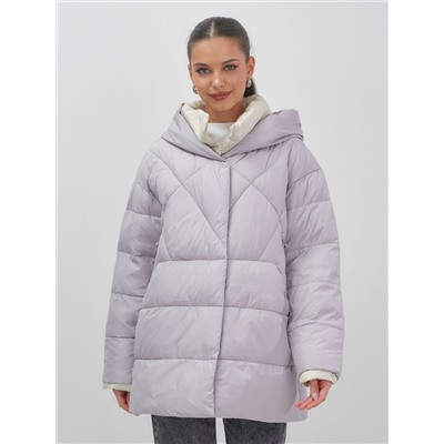 Куртка женская зимняя с капюшоном большого размера фиолетового цвета 1170F