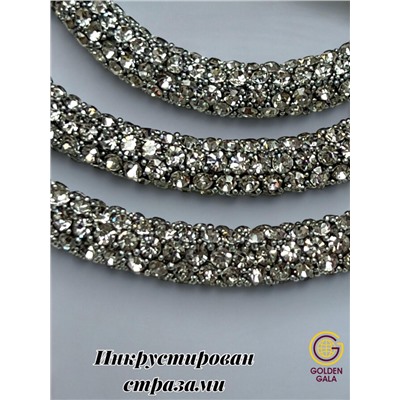 Пояс женский со стразами и цепочкой модель 27 серебристый