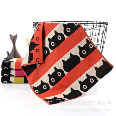 Zhiyang's new Aiwei bamboo cotton small black cat gauze square towel, soft breathable and absorbent kitchen hanging towel, factory price wholesale