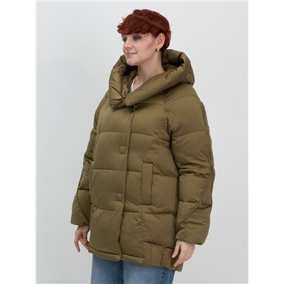 Куртка зимняя женская с капюшоном модная горчичного цвета 7651G