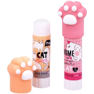 Клей-карандаш MESHU с топпером "Paw", 8г, дисплей бокс, ПВП, ассорти