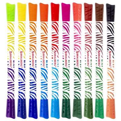 Фломастеры двусторонние 20 цветов BRAUBERG PREMIUM BI-COLOR, 10 штук, утолщённые, вентилируемый колпачок