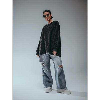 Свитшот Ребекка махра сердечки чёрный Лт