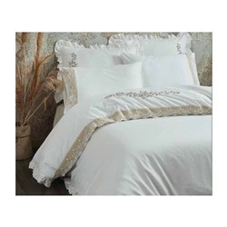 2 сп. Евро Комплект Постельного Белья Cotton Saten Asel Krem Çift - EcoCotton