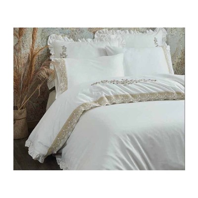 2 сп. Евро Комплект Постельного Белья Cotton Saten Asel Krem Çift - EcoCotton
