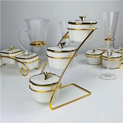 163-023 Набор из 3 банок на подставке MELODY в под.уп.(х12)Фарфор, металл