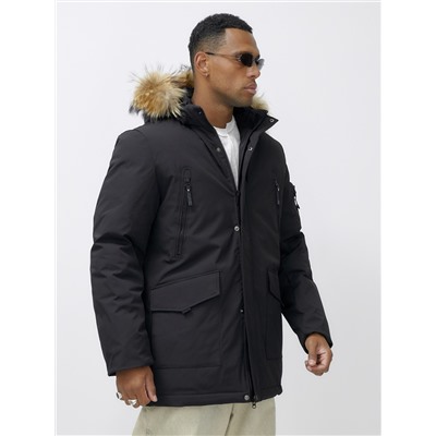 Парка мужская зимняя удлиненная с мехом черного цвета 602_1Ch