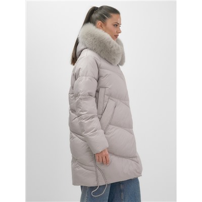 Пальто зимнее утепленное с мехом и капюшоном тренд светло-коричневого цвета 7745SK