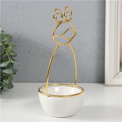 Подставка для мелочей «Лягушонок», керамика, металл, белая с золотом, 9×8×18 см