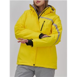 Горнолыжная куртка женская зимняя желтого цвета 7017J