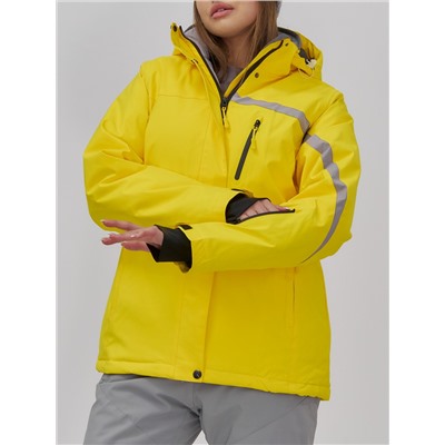Горнолыжная куртка женская зимняя желтого цвета 7017J