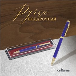 Ручка подарочная, шариковая, в пластиковом футляре, поворотная, «Эксперт», синяя с золотистыми вставками